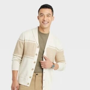 Men's Cream and Tan Cardigan Sweater Goodfellow & Co